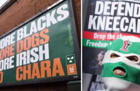 Belfāstas reperis Mo Čara tiesā Londonā, “Kneecap” atbild ar provokatīviem plakātiem
