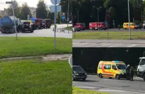 Rīgā, Čiekurkalnā, notriekti vieglais un kravas auto – negadījuma vietā strādā dienesti