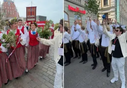 Emociju pārpilns gājiens: "Mēs nebrauksim prom!" – tūkstošiem jauniešu sirds pukst Latvijai Skolēnu dziesmu un deju svētkos