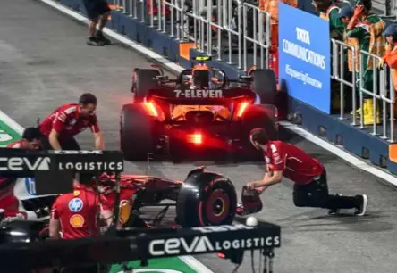 Singapūras F1 treniņš haosā: Noriss saduras ar Leklēru boksu celiņā, Ferrari saņem sodu