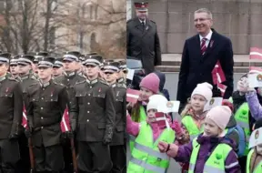 Mazie rīdzinieki un godasardze: Svētku mirkļi pie Brīvības pieminekļa Lāčplēša dienā