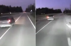 Pārgalvīgs autobraucējs uz šosejas izraisījis bīstamu situāciju, spiežot kravas auto uz ceļa malas